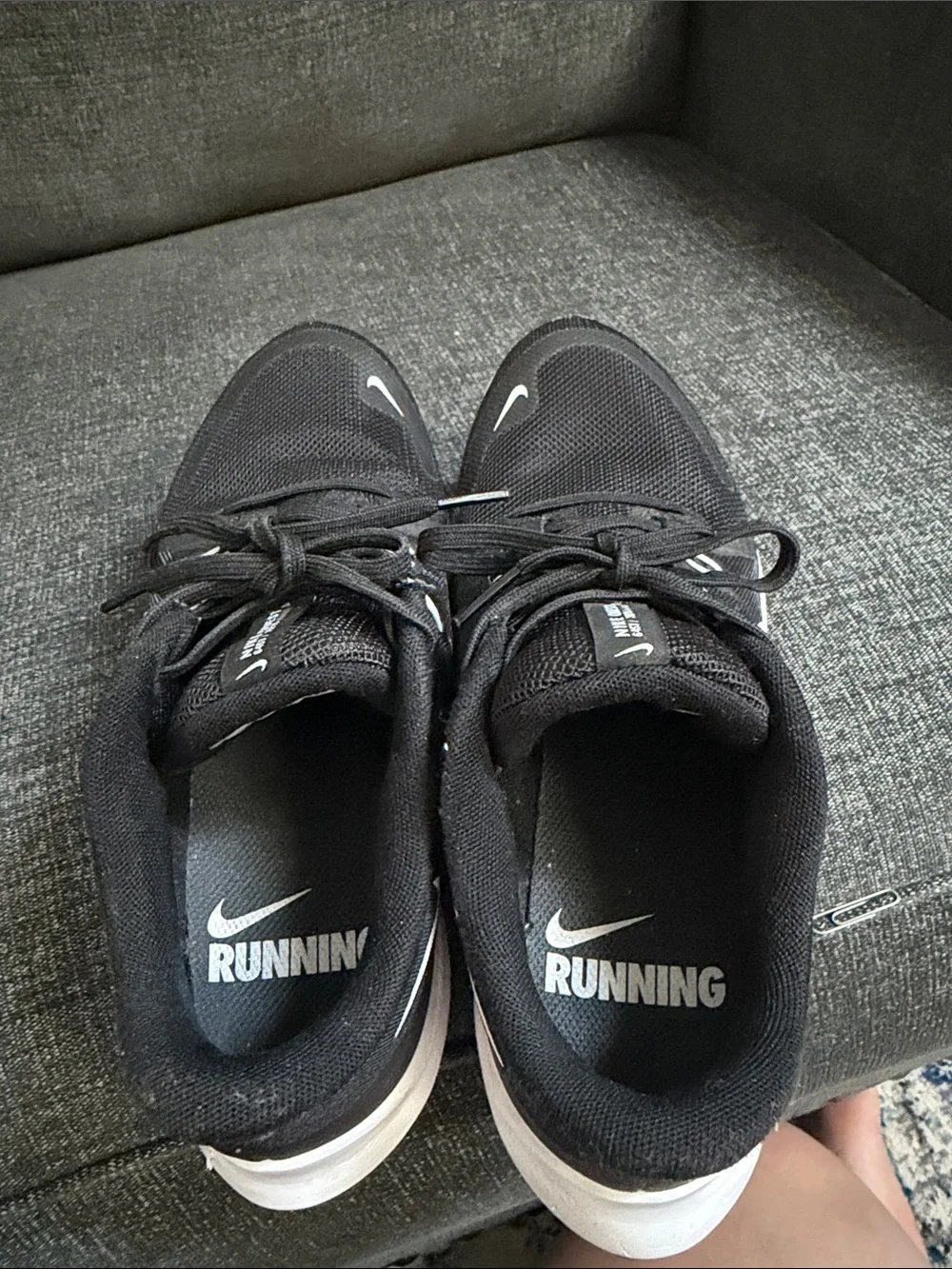 Nike Black and White Running Shoe with Striped Swoosh - Picture 3 of 5